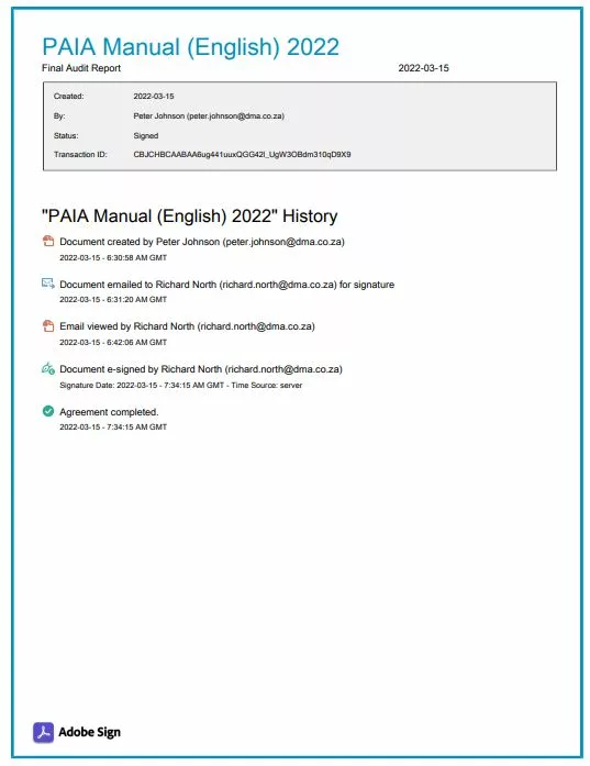 PAIA Manual English Revision History